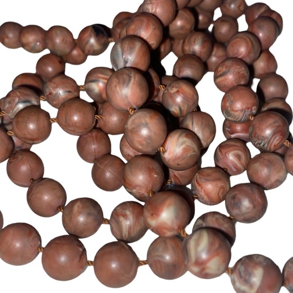 Brown Wood Beaded Necklace, Hand Knotted Approximately 46”-48” Total Strand BRN - Picture 3 of 4